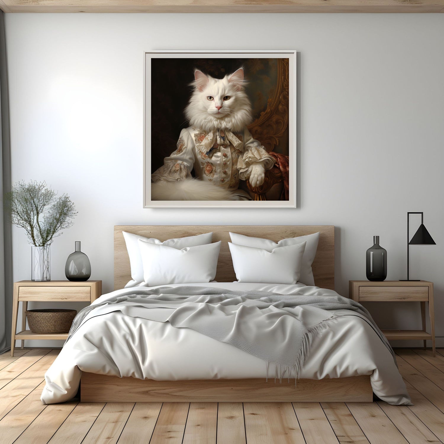 A painting of a cat wearing aristocratic clothing